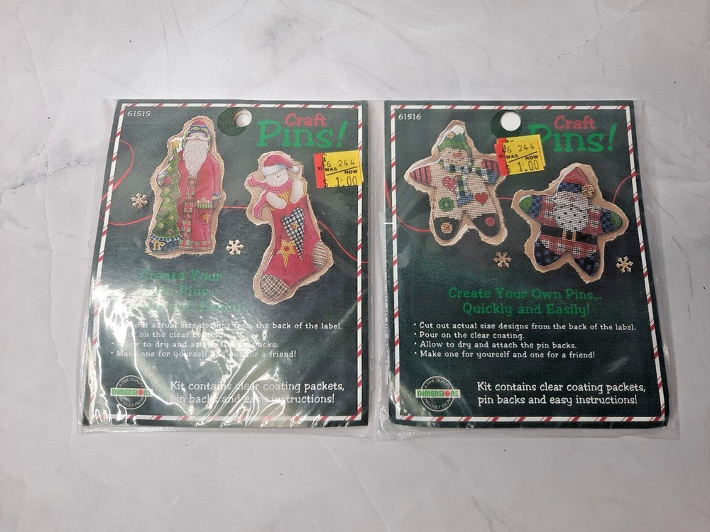 Vintage Dimensions Craft Pins Set of Two Kits Santa Snowmen Christmas